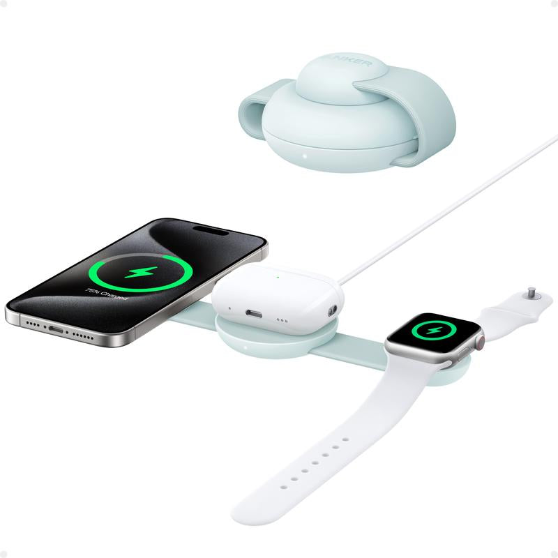 Anker Maggo UFO Charger, 3-In-1 Wireless Charging Station, 15W Max for Iphone 15/14/13/12, Airpods, Apple Watch (USB-C Charger Included)