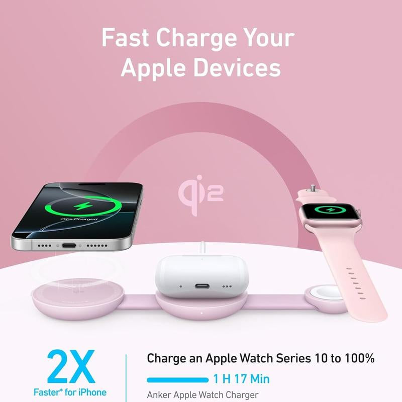 Anker Maggo UFO Charger, 3-In-1 Wireless Charging Station, 15W Max for Iphone 15/14/13/12, Airpods, Apple Watch (USB-C Charger Included)