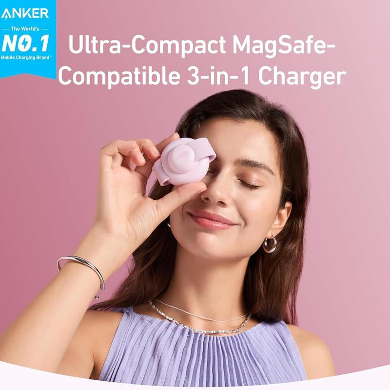 Anker Maggo UFO Charger, 3-In-1 Wireless Charging Station, 15W Max for Iphone 15/14/13/12, Airpods, Apple Watch (USB-C Charger Included)