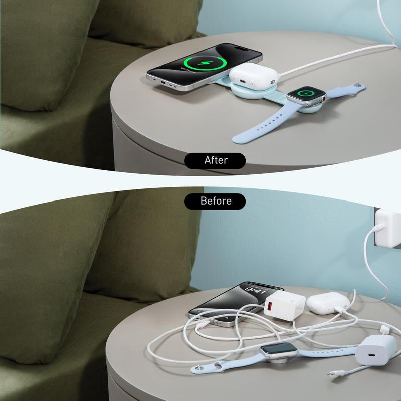 Anker Maggo UFO Charger, 3-In-1 Wireless Charging Station, 15W Max for Iphone 15/14/13/12, Airpods, Apple Watch (USB-C Charger Included)