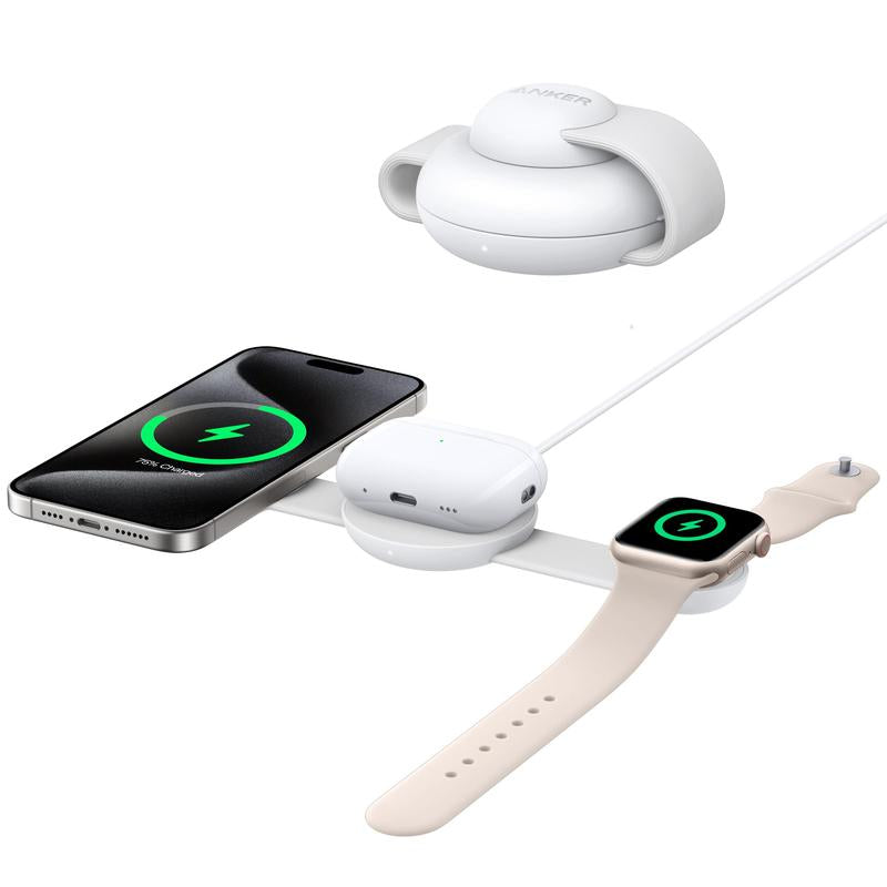 Anker Maggo UFO Charger, 3-In-1 Wireless Charging Station, 15W Max for Iphone 15/14/13/12, Airpods, Apple Watch (USB-C Charger Included)