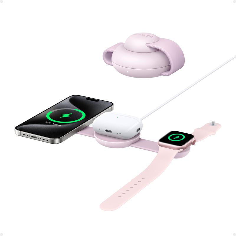 Anker Maggo UFO Charger, 3-In-1 Wireless Charging Station, 15W Max for Iphone 15/14/13/12, Airpods, Apple Watch (USB-C Charger Included)