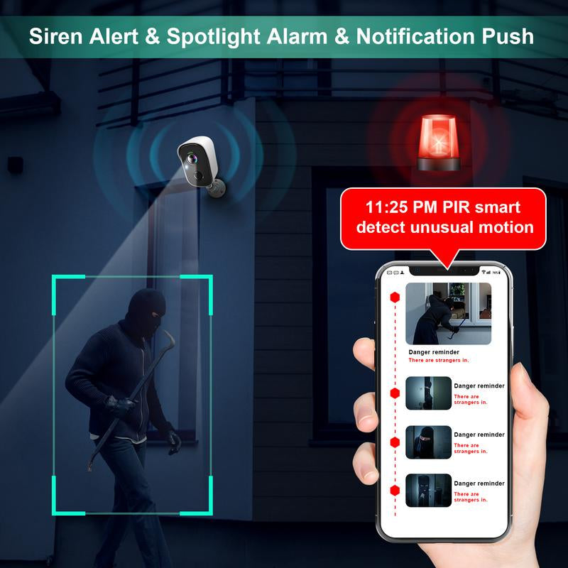 Vision Well Solar Powered Wireless Security Cameras for Home Outdoor , 1080P HD Clear Picture Wifi Security with Spotlight and Two-Way Audio，Eesy to Install