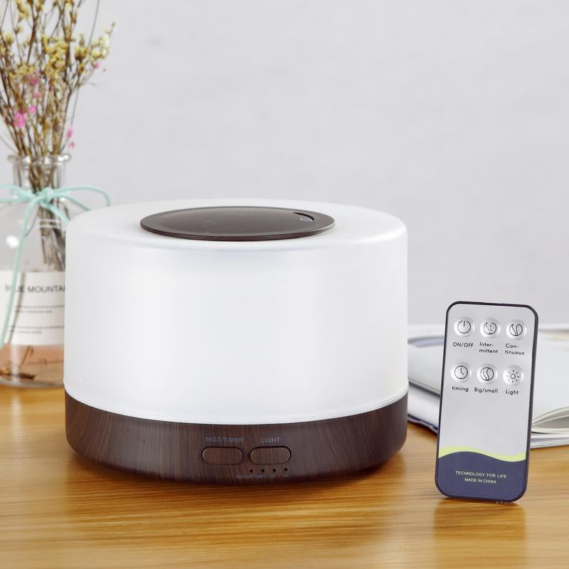 【6 Oils Included】500Ml Ultrasonic Essential Oil Diffuser - Remote Control Wood Humidifier with 7 LED Mood Lights Air Purifier Essential Oil Aroma Diffuser D Is Ff User Aroma Diffuser Humidifier Aromatherapy Oil Color-Changing Humidifier and Diffuser