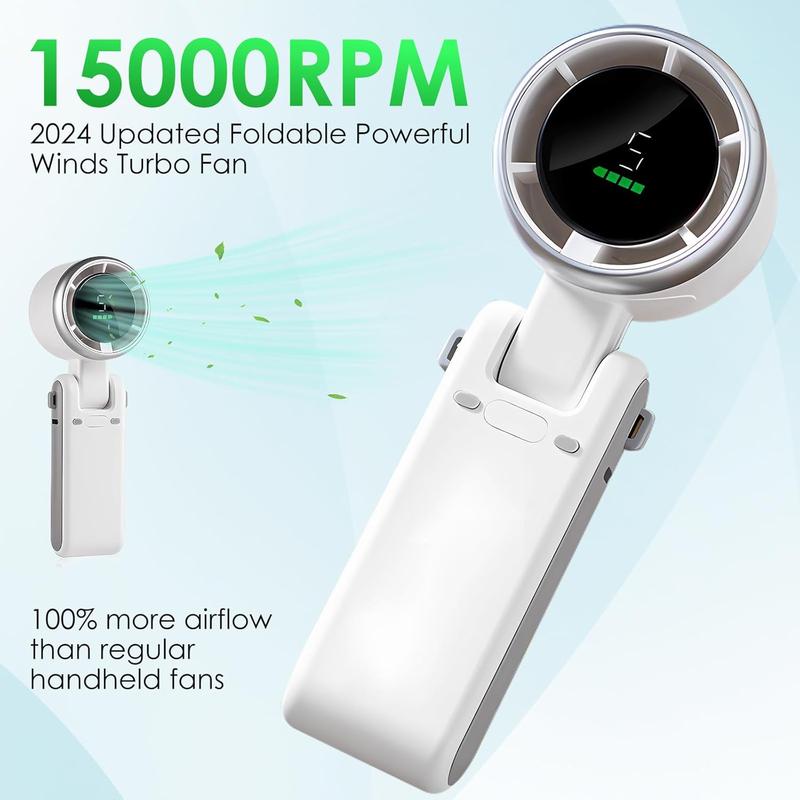Portable Handheld Mini Turbo Fan, USB Rechargeable Travel Fan with 5 Speeds, 3600Mah & 15000RPM Speed, up to 12 Working Hours, 3 in 1 Foldable Personal Cooling Fan for Travel/Home/Office