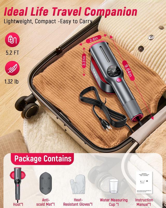Steamer for Clothes, Portable Clothes Steamer 1200W, 5-Second Fast Heat-Up Travel Steamer for Garments, Handheld Clothing Steamer Iron, 25G/Min Powerful Steam Output Fabric Wrinkle Remover for Home