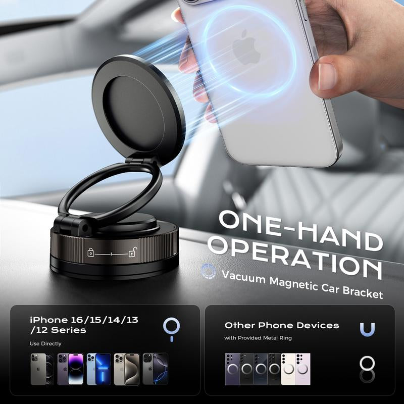 Vacuum Magnetic Suction Cup Phone Mount for Magsafe, 360° Adjustable Holder, Pocket Size Foldable Portable Cell Phone Holders for Your Car for All Smartphones & All Car Models