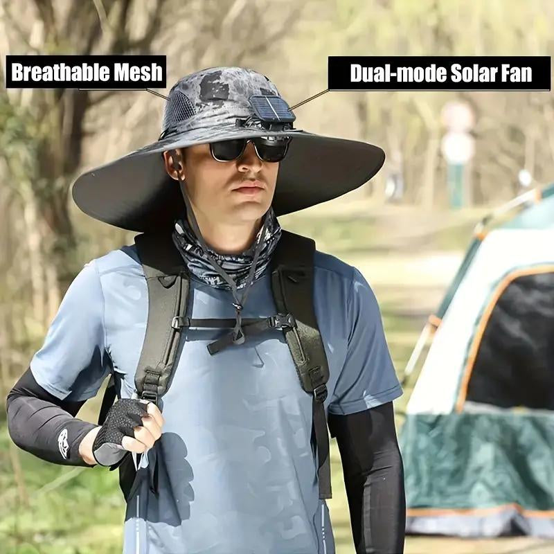 Detachable Solar Charging Fan Built-In Wide-Brimmed Hat, Summer Outdoor Sun Hat for Men, Mountaineering and Fishing Hat