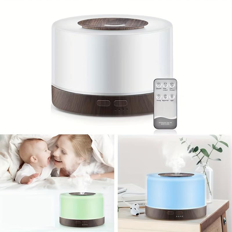 【6 Oils Included】500Ml Ultrasonic Essential Oil Diffuser - Remote Control Wood Humidifier with 7 LED Mood Lights Air Purifier Essential Oil Aroma Diffuser D Is Ff User Aroma Diffuser Humidifier Aromatherapy Oil Color-Changing Humidifier and Diffuser