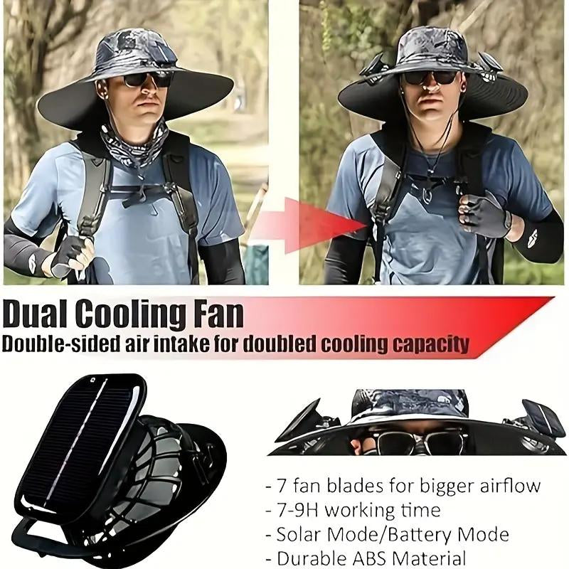 Detachable Solar Charging Fan Built-In Wide-Brimmed Hat, Summer Outdoor Sun Hat for Men, Mountaineering and Fishing Hat