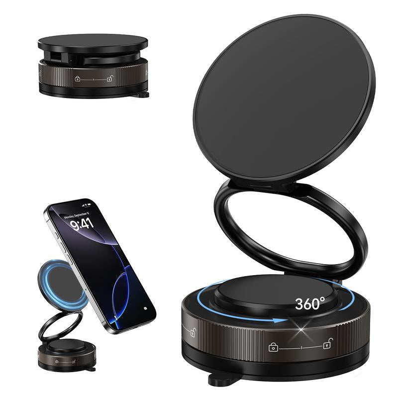 Vacuum Magnetic Suction Cup Phone Mount for Magsafe, 360° Adjustable Holder, Pocket Size Foldable Portable Cell Phone Holders for Your Car for All Smartphones & All Car Models