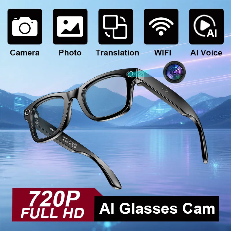 Fashion AI Camera Smart Glasses IP65 Waterproof Bluetooth Call Playing Music Smart Glasses Identify Pictures Use Chatgpt