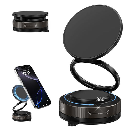 Vacuum Magnetic Suction Cup Phone Mount for Magsafe, 360° Adjustable Holder, Pocket Size Foldable Portable Cell Phone Holders for Your Car for All Smartphones & All Car Models