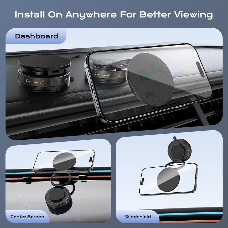 Vacuum Magnetic Suction Cup Phone Mount for Magsafe, 360° Adjustable Holder, Pocket Size Foldable Portable Cell Phone Holders for Your Car for All Smartphones & All Car Models